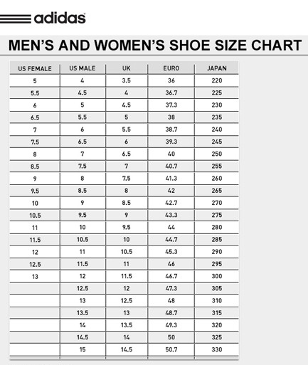 adidas shoes chart